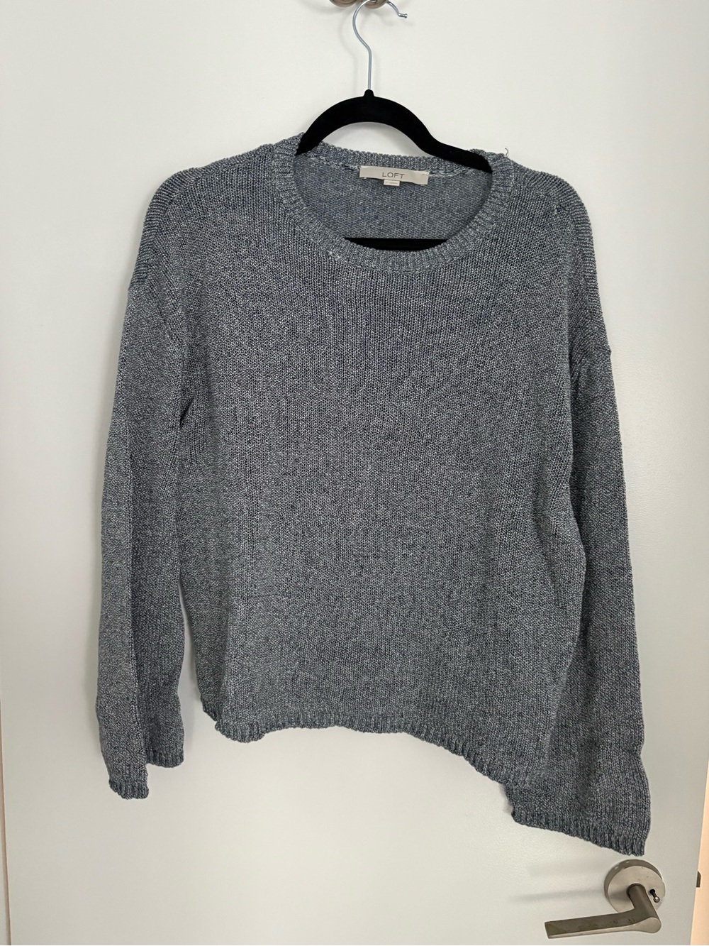 LOFT Blue-Gray Textured Knit Crew Sweater